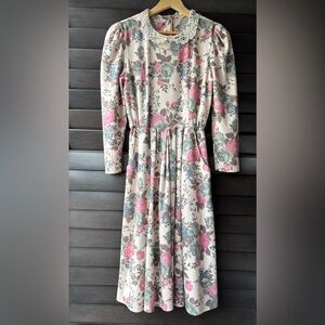Stuart Alan Petites Size 8 Vintage Floral Dress Cottage Core Lace Collar